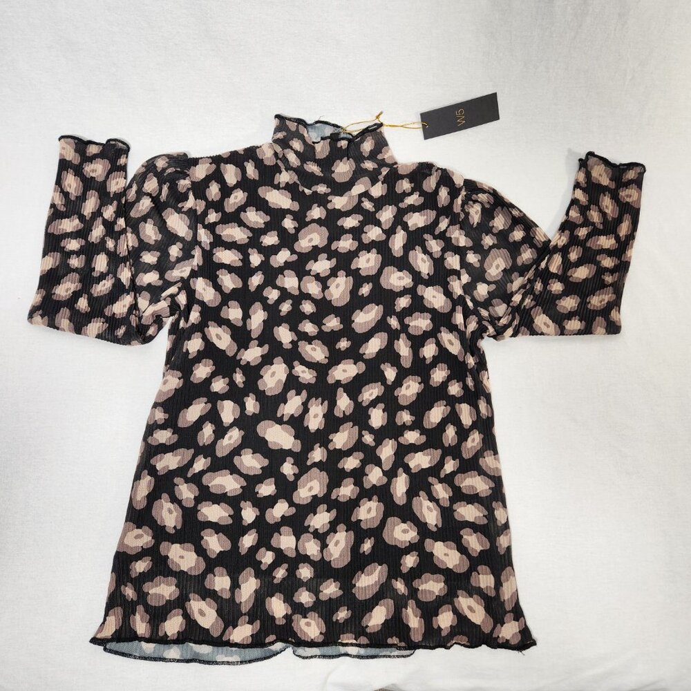 W5 Sheer Grunge Whimsigoth Black/Tan Leopard Print 3/4 Mock Neck Top Size S NEW! - Picture 5 of 15